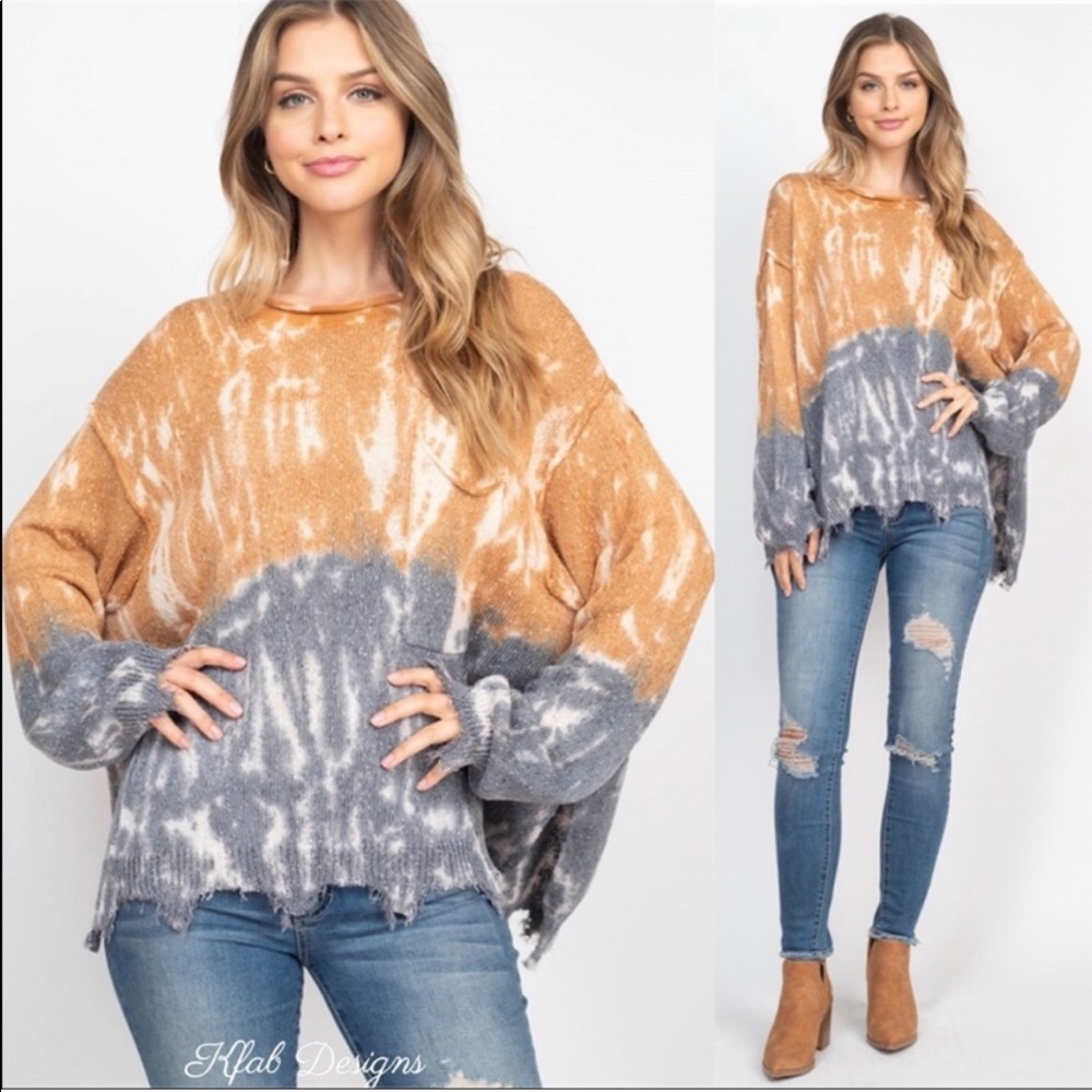 🌟SUPER CUTE Oversized Frayed Tie Dyed Pocket Sweater🌟